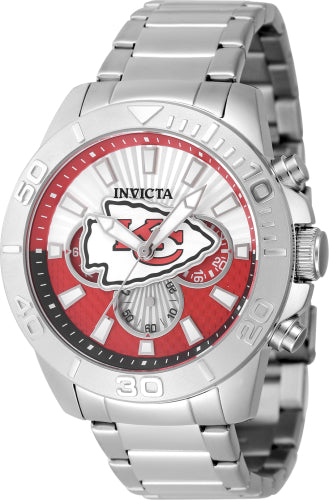 Invicta Men's 47941 NFL Kansas City Chiefs Quartz Multifunction Red, Silver Dial Watch - 45mm