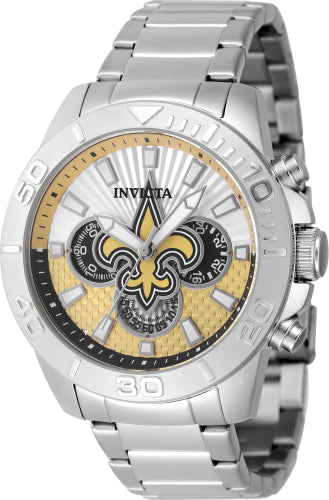 Invicta Men's 47945 NFL New Orleans Saints Quartz Multifunction Beige, Silver Dial Watch - 45mm