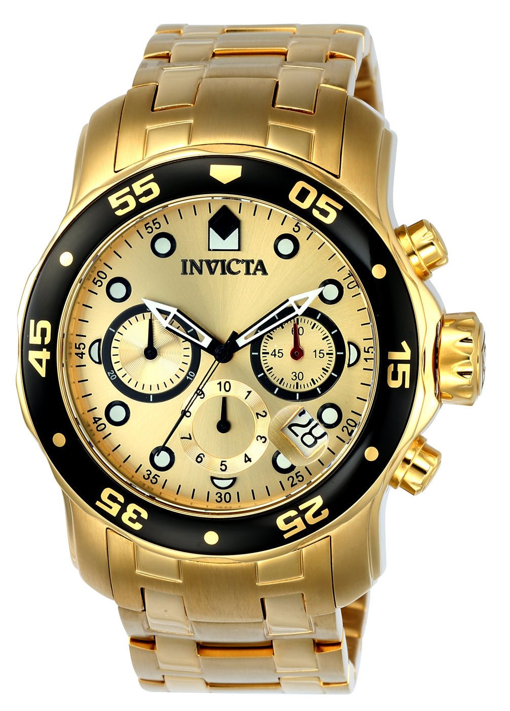 Invicta Men's ILE0072A Pro Diver Quartz Chronograph Gold Dial Watch - 48mm