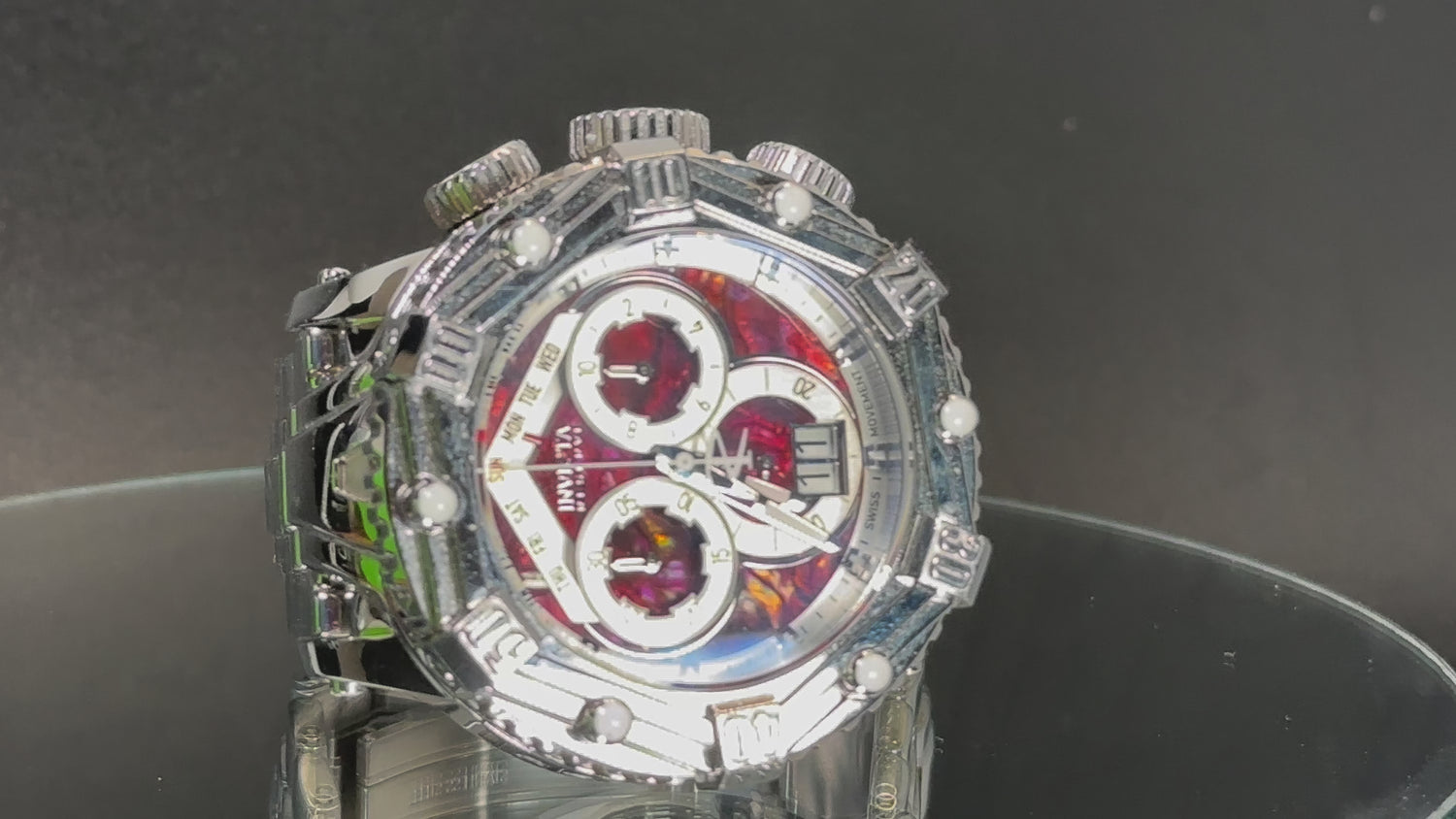 Invicta Pre-Owned Men's 39764 Reserve Huracan Swiss Quartz Rare Red/Silver Abalone Dial - 53mm