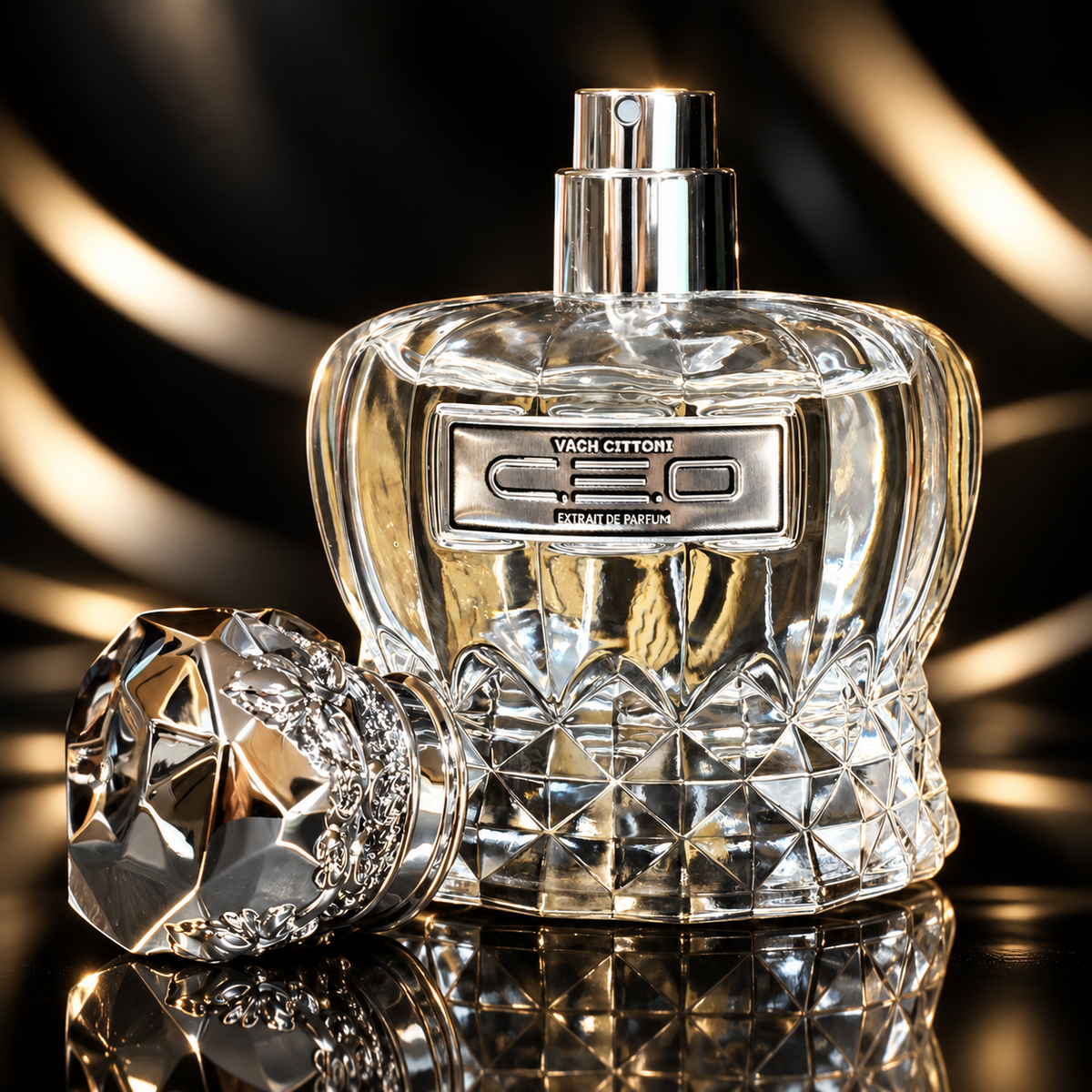 Vach Cittoni CEO Extrait de Parfum bottle with cap removed and atomizer visible