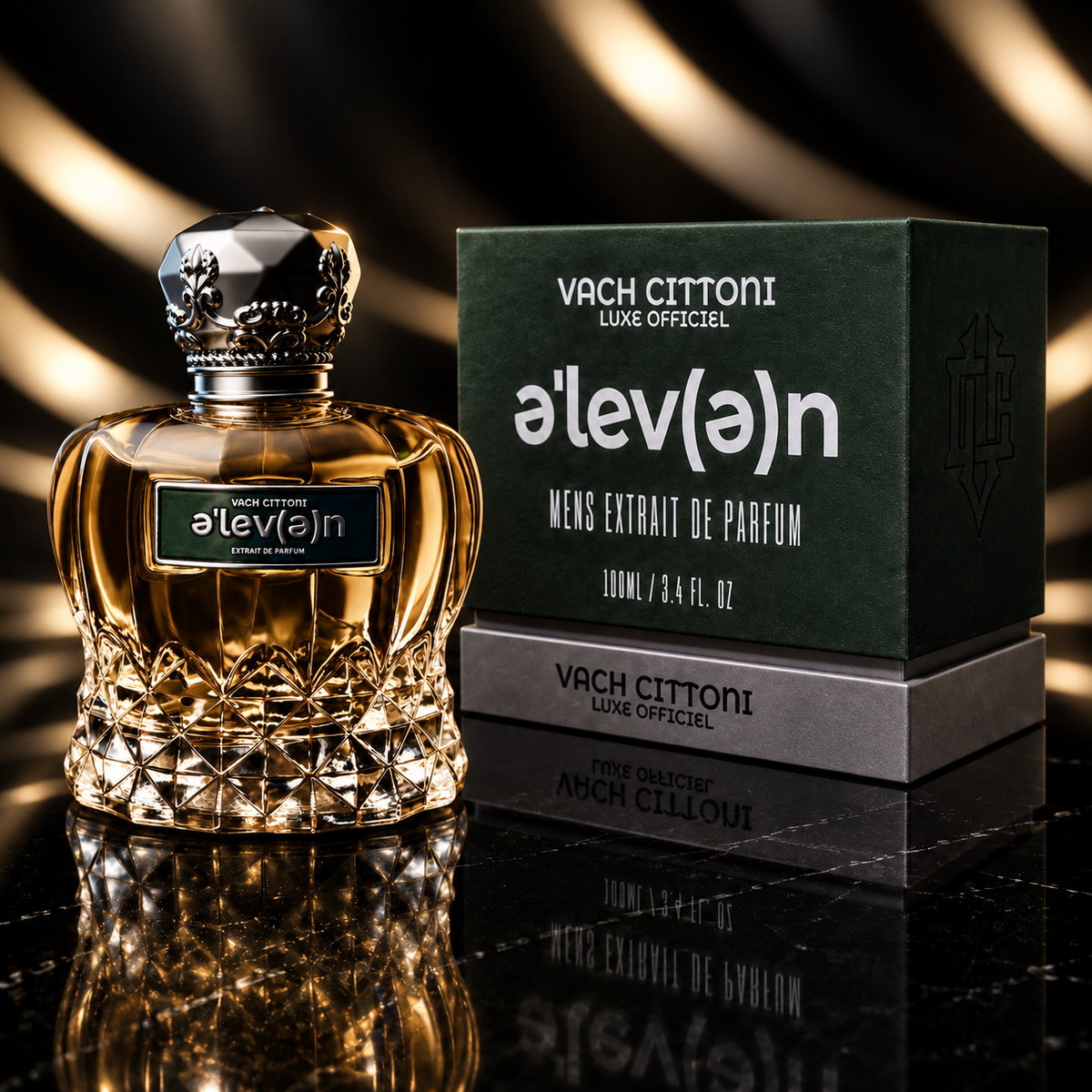 Flacon Vach Cittoni Eleven Extrait de Parfum pour homme 100 ml avec boîte de présentation verte