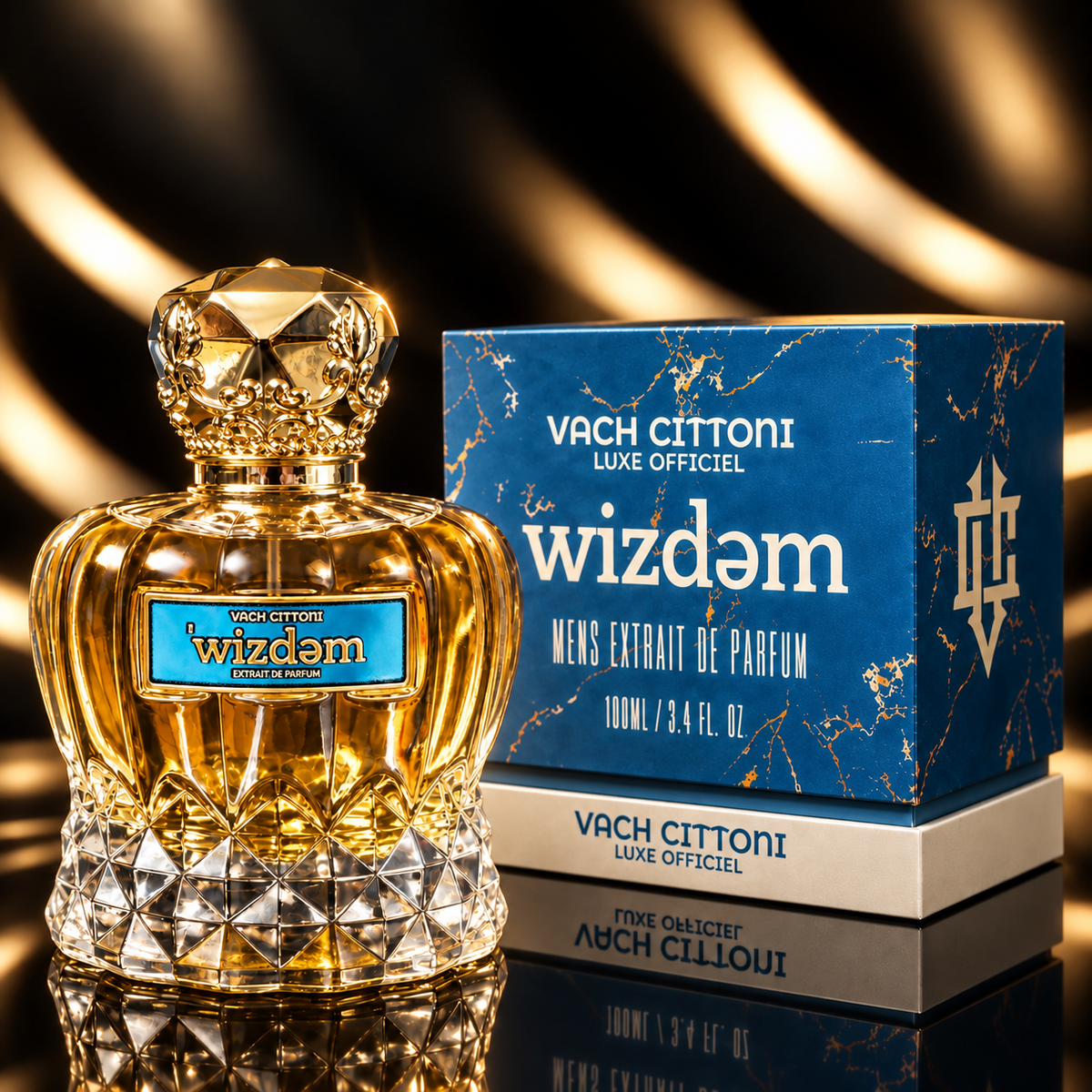 Vach Cittoni Wizdem Unisex Extrait de Parfum 100ML bottle with blue presentation box