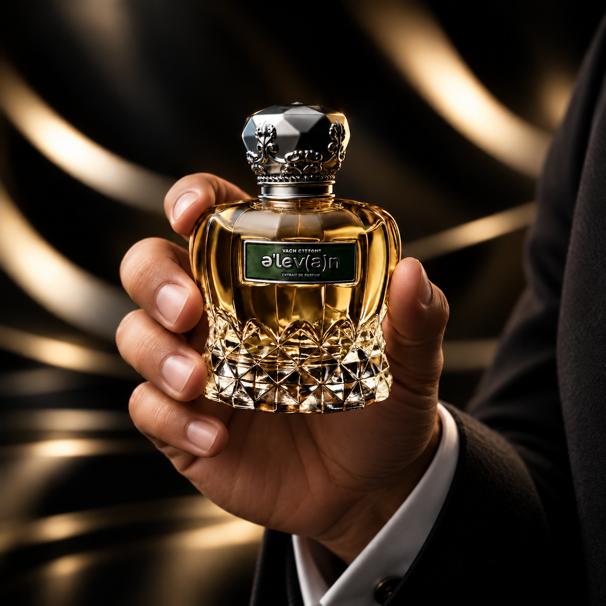 Flacon Vach Cittoni Eleven Extrait de Parfum pour homme 100 ml tenu en main pour montrer l’échelle